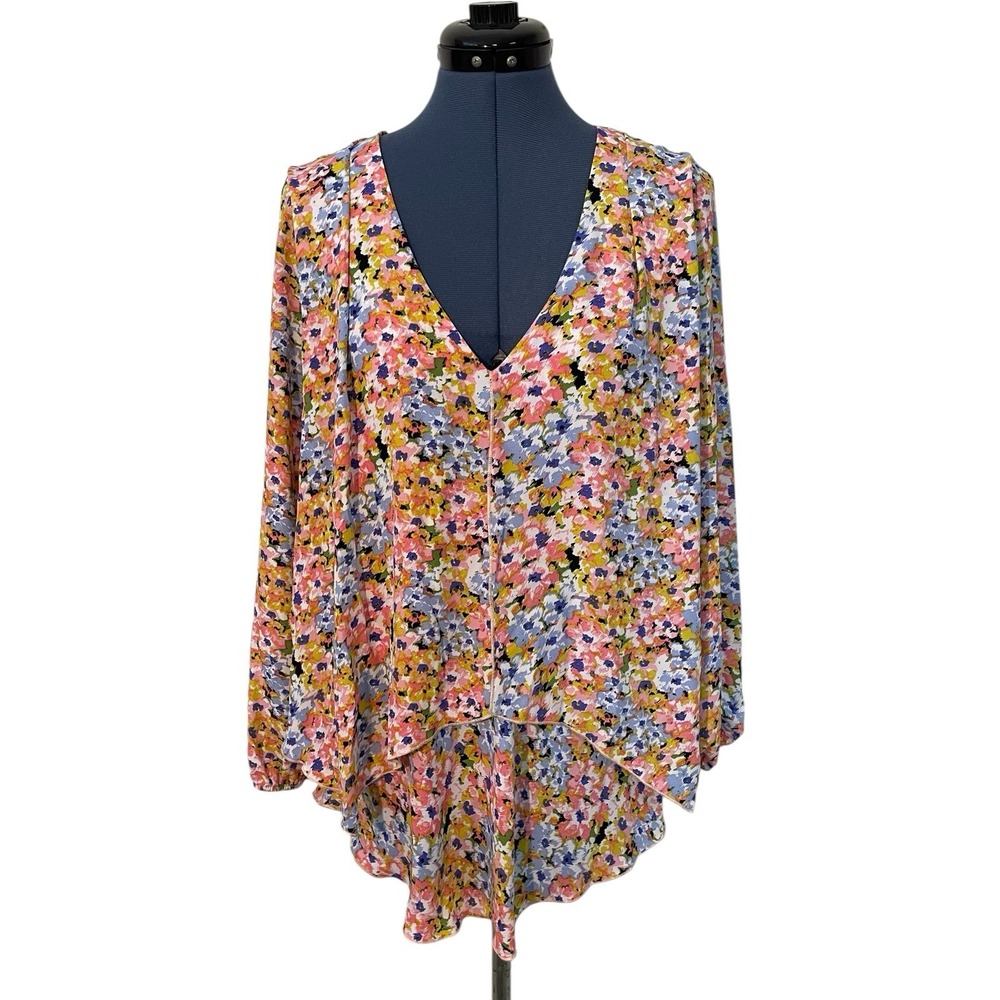 Kay Celine Floral Layered Balloon Sleeve Oversized Flouncy Top Cottage Country M